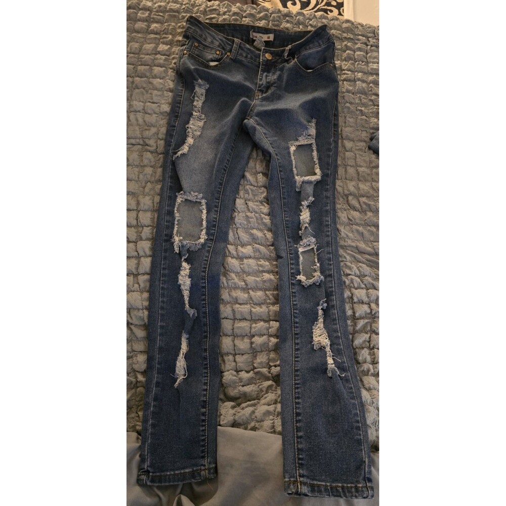 Vins Me Womens Jeans Size 5 Distressed Ripped Skinny Stretch Medium Wash Denim